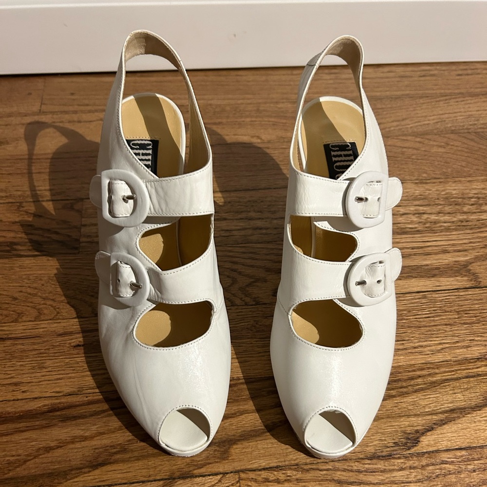 White Peep-Toe Heels
